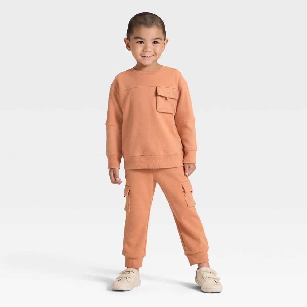 Toddler Boys' Pocket Crewneck Sweatshirt and Joggers Set Cat & Jack™ Orange 4T